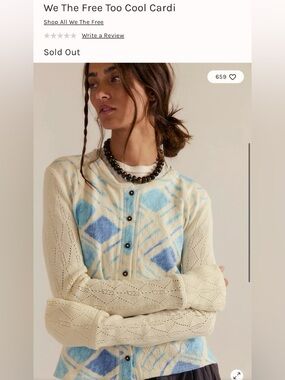 We The Free Cream and Light Blue Patterned Too Cool Cardi